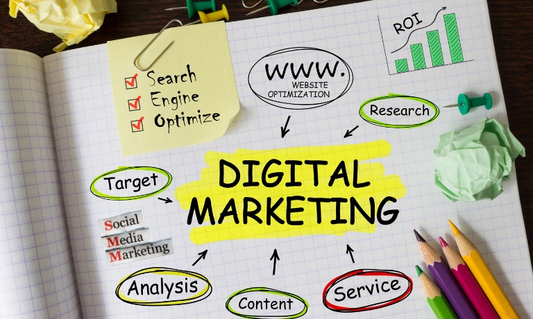Digital marketing services including SEO, content marketing and analytics